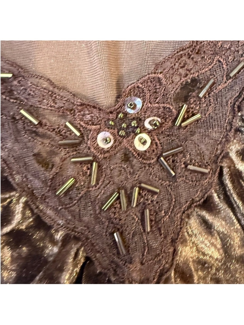 Faded Glory Y2K  Brown Velvet Burnout Babydoll Fairy Grunge Blouse - Picture 4 of 8